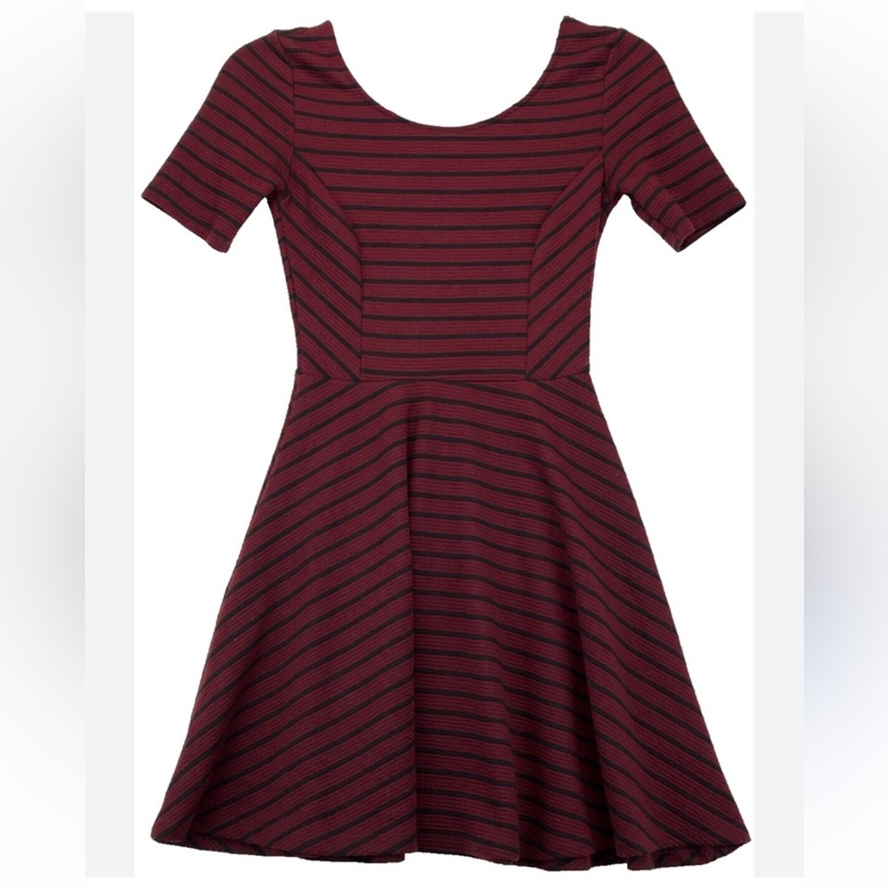 YOUTH maroon striped circle skirt dress